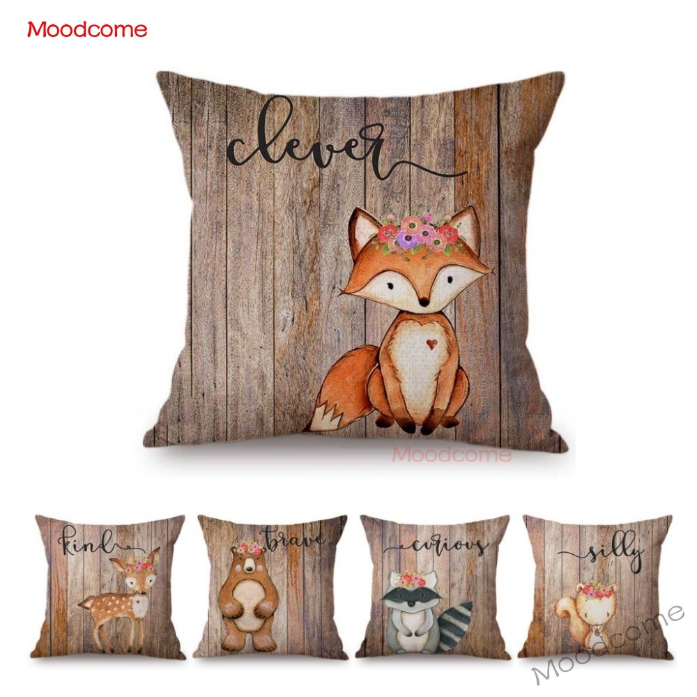 Mignon bois animaux bois Textu - Baby Nursery Cushion avis et prix
